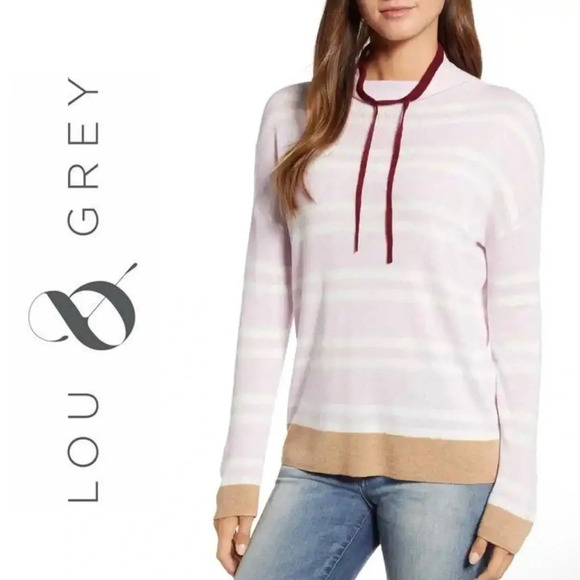 NWOT Lou & Grey | Tie Funnel Neck Sweater Striped Pullover Thin - Picture 1 of 10